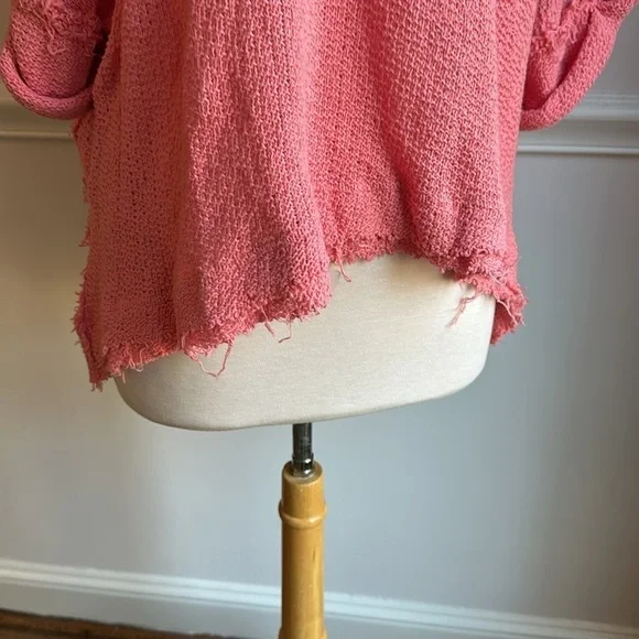 Anthropologie oversized, cotton sweater, raw edge, loose knit cowl neck Medium - Picture 4 of 8